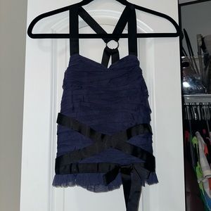 Anthropologie navy blue racerback top with bow detail